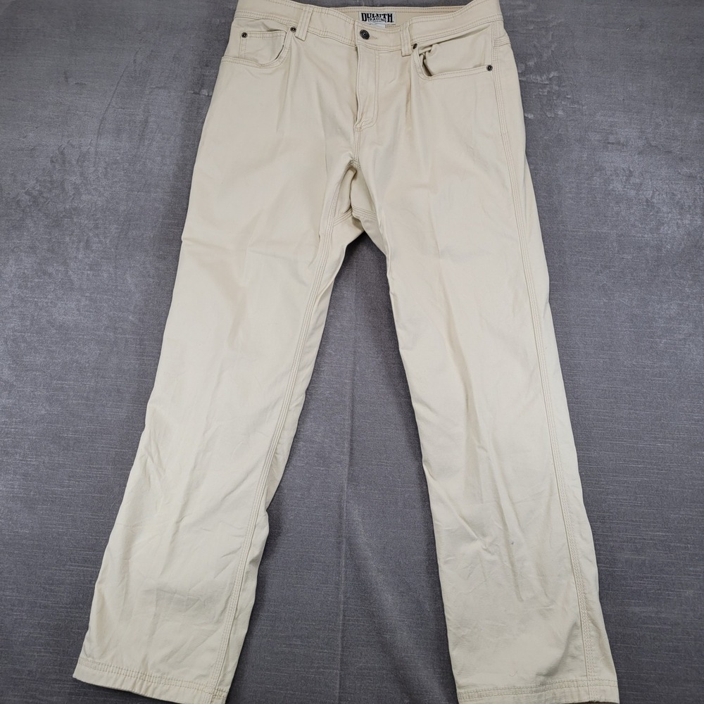 Duluth Trading Co Fire Hose Flex Pants Mens 33x31 Standard Fit Canvas Khaki